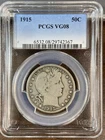 1915__VG 08__Barber Half Dollar__Semi-Key Date__PCGS, Silver Coin