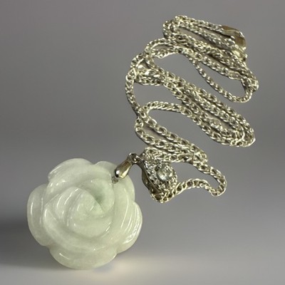 Sterling Silber Typ A Jadeit Blume Rose Edelstein Anhänger - 18'' Kette Halskette