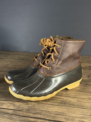 Sperry Duck Boots Womens 6.5 Brown Leather Waterproof Rain Outdoor