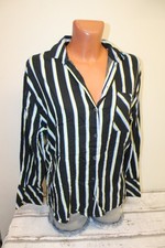 C&A Bluse M 38 Hemdbluse gestreift langarm Damen Damenbluse schwarz weiß gelb