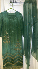 Women  s Green Chiffon Pakistani Salwar Kameez Suit w/ Dupatta, Size M