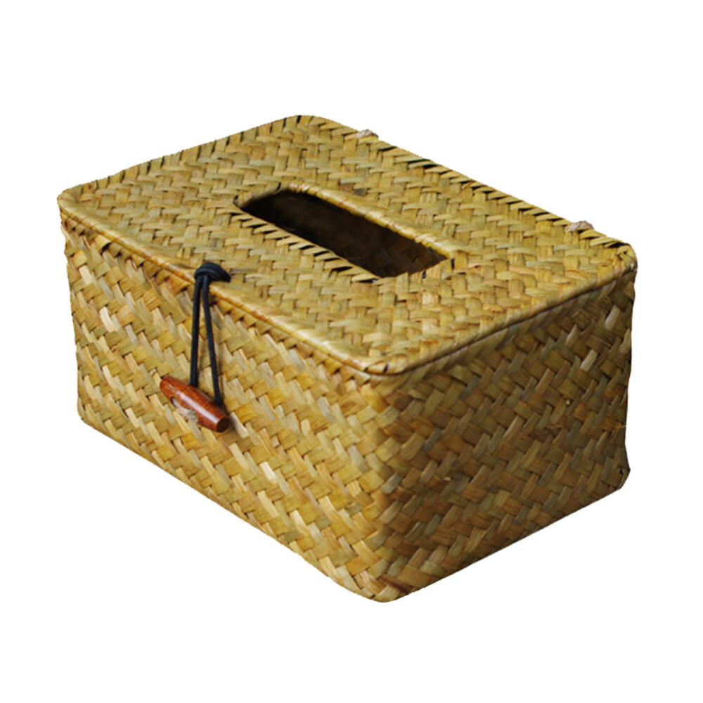 Square Wicker Storage Basket - Straw Plaited Tissue Holder Box