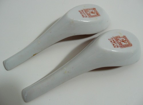 Vintage Japanese Porcelain Soup Spoon Orange Gold Rim Made in Japan Set of 2 - Picture 16 of 18