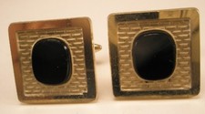 Black Stone Gold Tone Vintage Quality GILT Cuff Links simple plain traditional