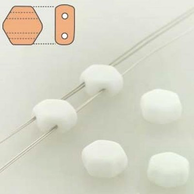 Czech Glass Honeycomb Beads, 2-Hole Hexagon 6mm, 30pcs, Opaque Chalk White