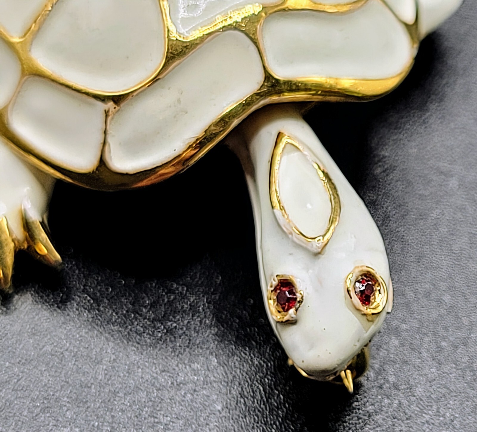 Turtle Secretary Vintage MARCEL BOUCHER Turtle Brooch WHITE w/RUBY-RED EYES Pin CHIC ...