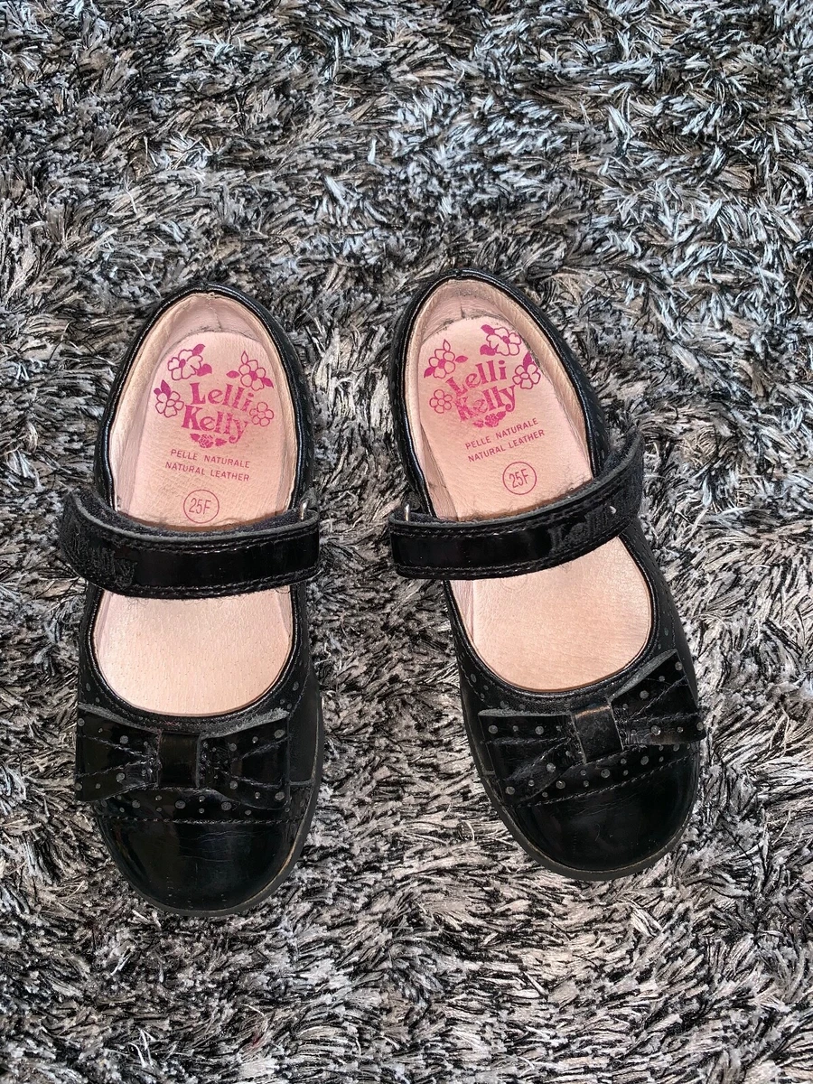 GOOD CONDITION LELLI KELLY LEATHER SCHOOL SHOES 25 7.5 BLACK BOW