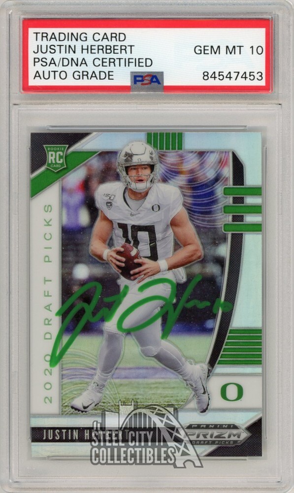 Justin Herbert 2020 Panini Prizm Draft Picks Silver Auto Rookie #102 PSA/DNA 10