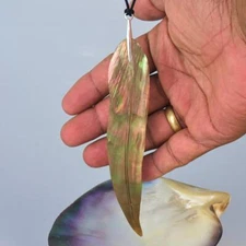 Gum Tree Leaf Pendant Carved Iridescent Shell & solid 925 Sterling Silver 13.49g