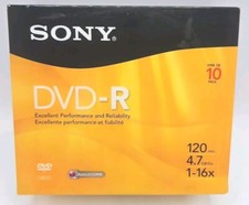 SONY DVD-R 10 Pack in Blank CD Cases, 4.7 GB, 16X Speed, 120 Min - NEW. 10 