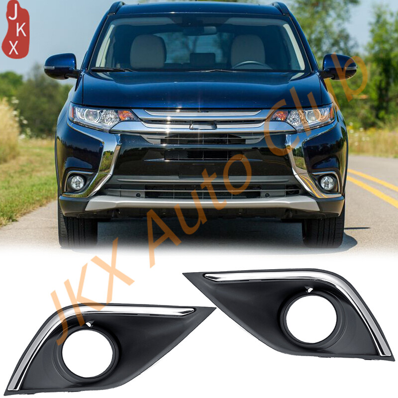 Front Bumper Fog Lamp Bezel Cover Set For 2016-2019 Mitsubishi Outlander – Direct Fit Black & Chrome Trim