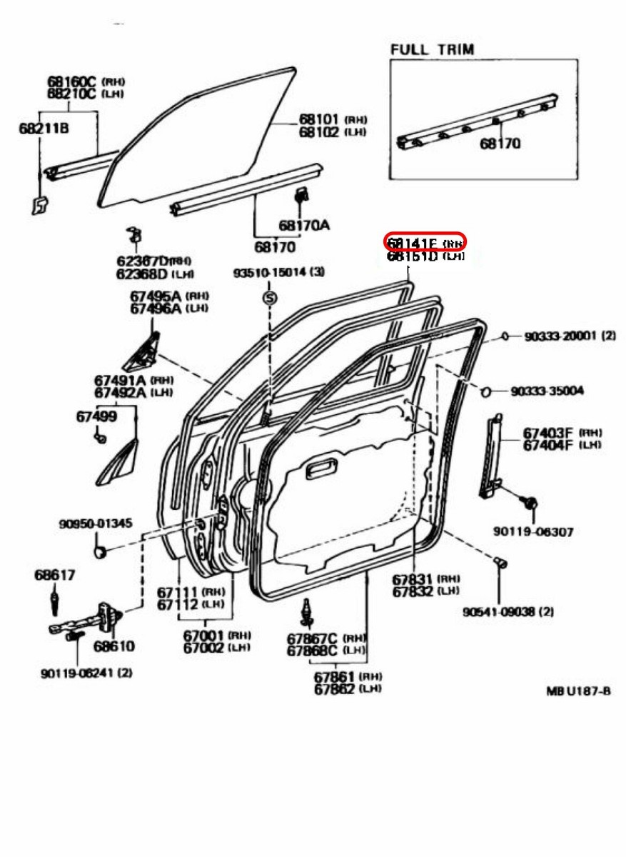 TOYOTA Land Cruiser RUN, FRONT DOOR GLASS, RH 68141-60010 OEM JDM
