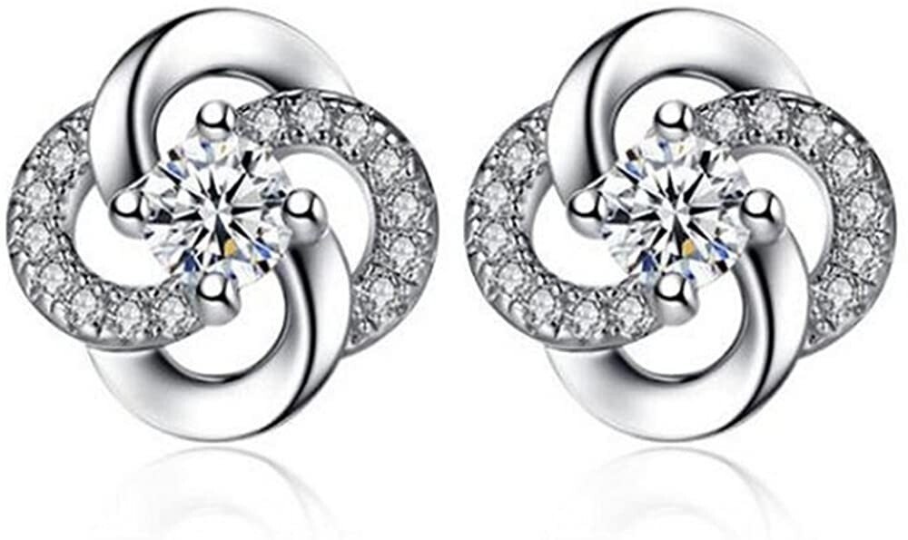 Crystal Swirl Stone Stud Earrings 925 Sterling Silver Womens Girl