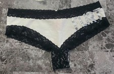 VICTORIA'S SECRET PINK LARGE SILVER FLIRT BLACK LACE VINTAGE RARE CHEEKY PANTIES