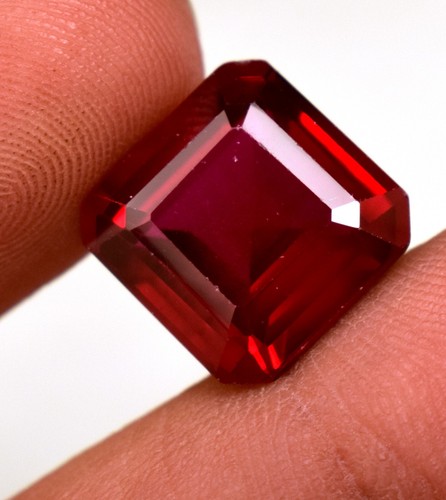 Mozambique Red Ruby Emerald Cut 11.40 Ct Loose Gemstone Lab-Created - Picture 4 of 6