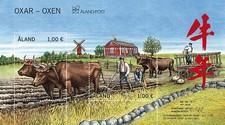 ALAND 2020 ZODIAQUE ANNÉE LUNAIRE DU BŒUF 2021 BLOC-FEUILLET DE 2 TIMBRES EN ...