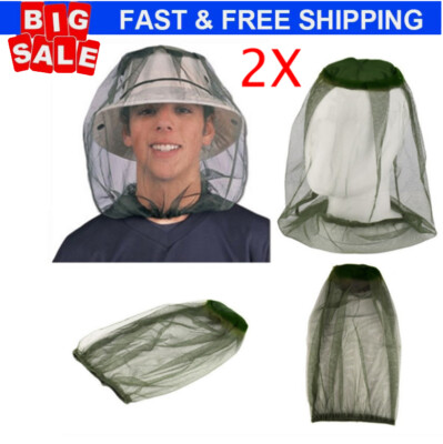 2x  Anti-Mosquito Bug Bee Insect Head Net Hat Cap Sun Protection Fishing Hiking