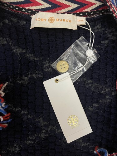 BNWT WOMENS TORY BURCH NAVY TWEED TRIM LONG CARDIGAN COATIGAN SIZE XS - Picture 8 of 12