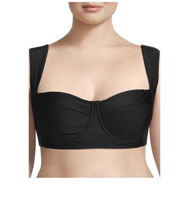 Women's Plus Size 3X Black Balconette Bralette Swimsuit Top 24W-26W-image