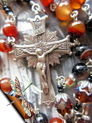 Men's Gemstone Rosary Striped Agate .925 SS Blest