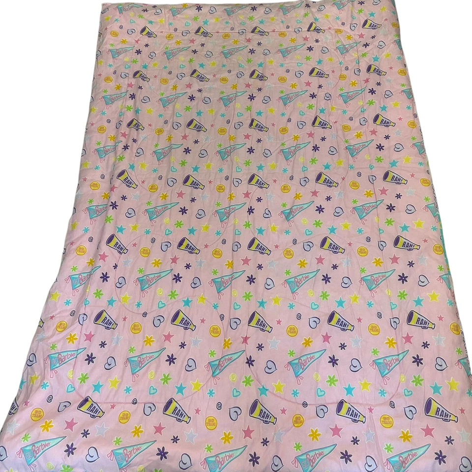 Vintage Barbie Cheerleader Blanket 1990s 87" X 59" Pink Barbiecore Double Sided - Image 2 of 4