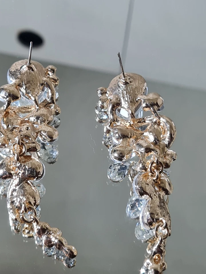Pendientes colgantes fabulosamente brillantes de cristal transparente (boda, graduación, etc.) Foto 3 de 4