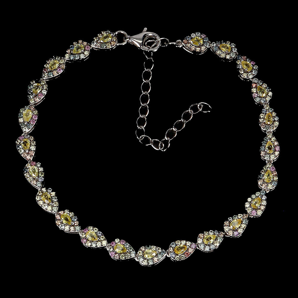 925 Sterling Silver Bracelet Pear Sapphire 276pcs Christmas Gemstone jewelry 7in