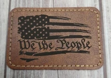 We The People - Faux Leather Iron-on Patches - Brown 2"x3"