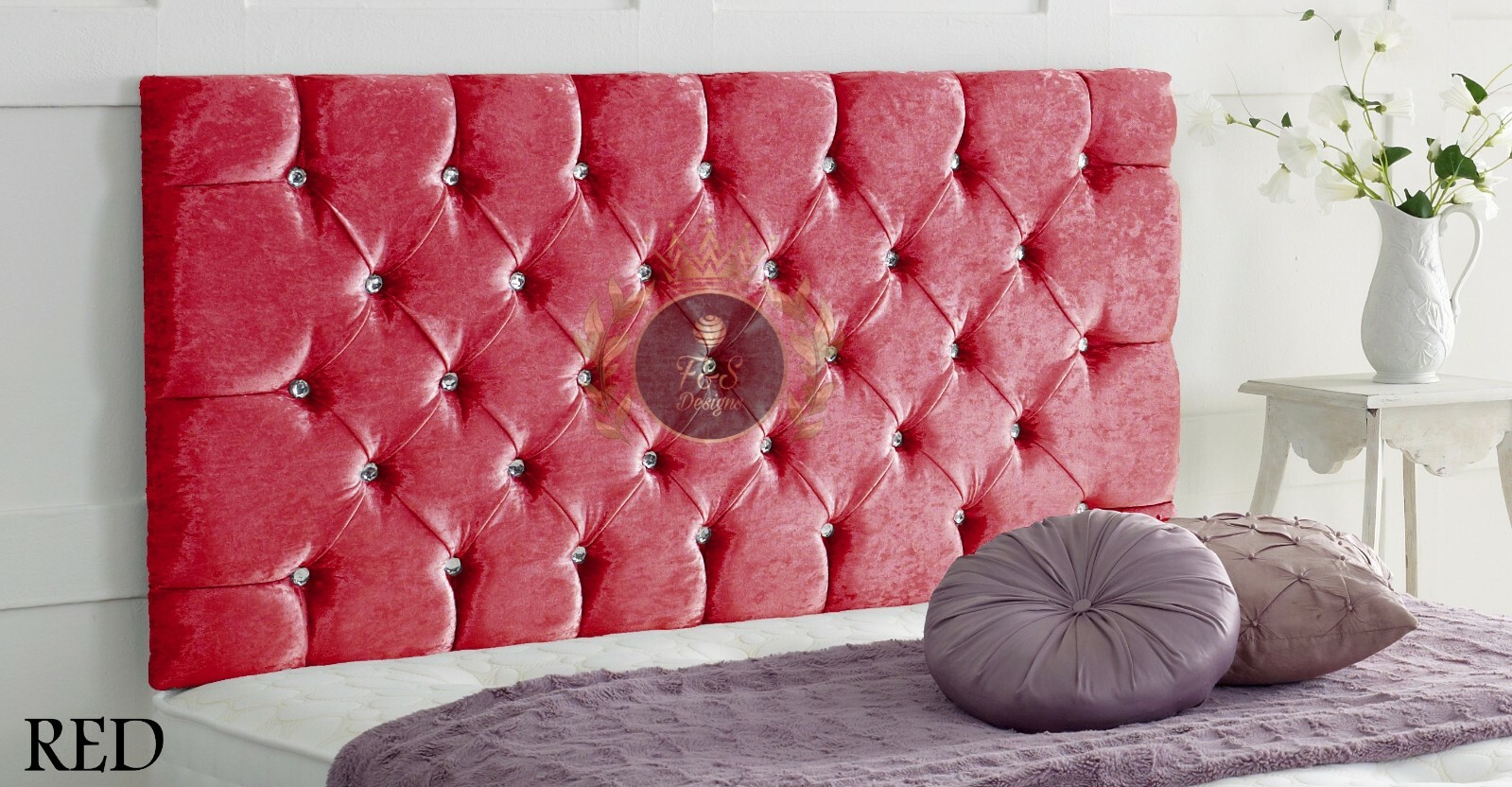 CRUSHED VELVET CHESTERFIELD HEADBOARD 24" 2FT6, 3FT, 4FT, 4FT6, 5FT