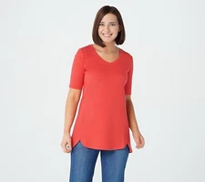 Isaac Mizrahi Essentials Pima Cotton V-Neck Tulip Hem Top- Red (XS) A379612