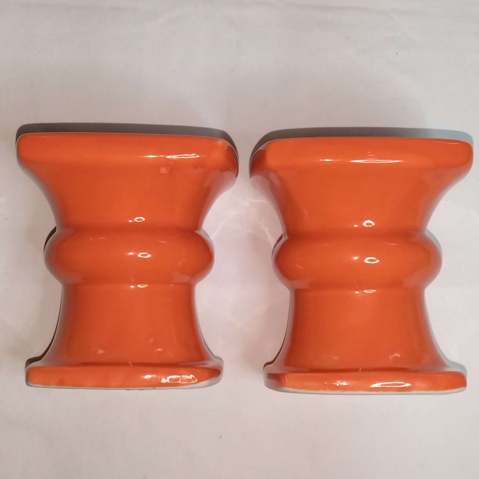 MCM Orange Pillar Candle Holders, Slip Mold, Ceramic, Gloss Glaze