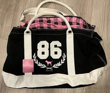 Rare Pink Victoria's Secret Jumbo Black University Xl 32”x20” Canvas Duffle Bag