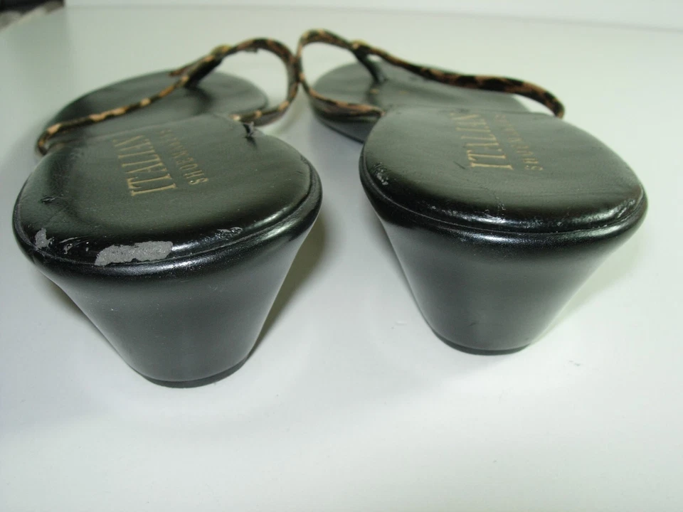 MUJER NEGRO BRONCEADO LEOPARDO SANDALIAS ITALIANAS CHANCLAS TANGA ZAPATOS TALLA 9,5 M Foto 3 de 4