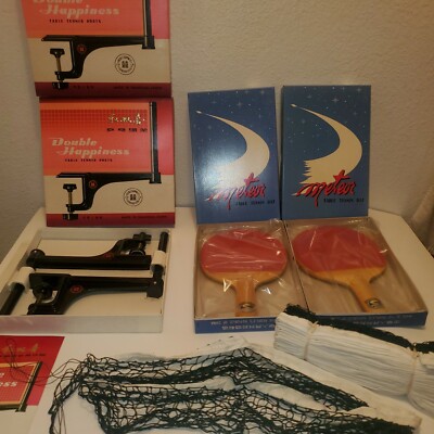 ''NEW'' Ping Pong Set Up Complete, 2 Paddles & Nets, Posts, Double Happiness Brand