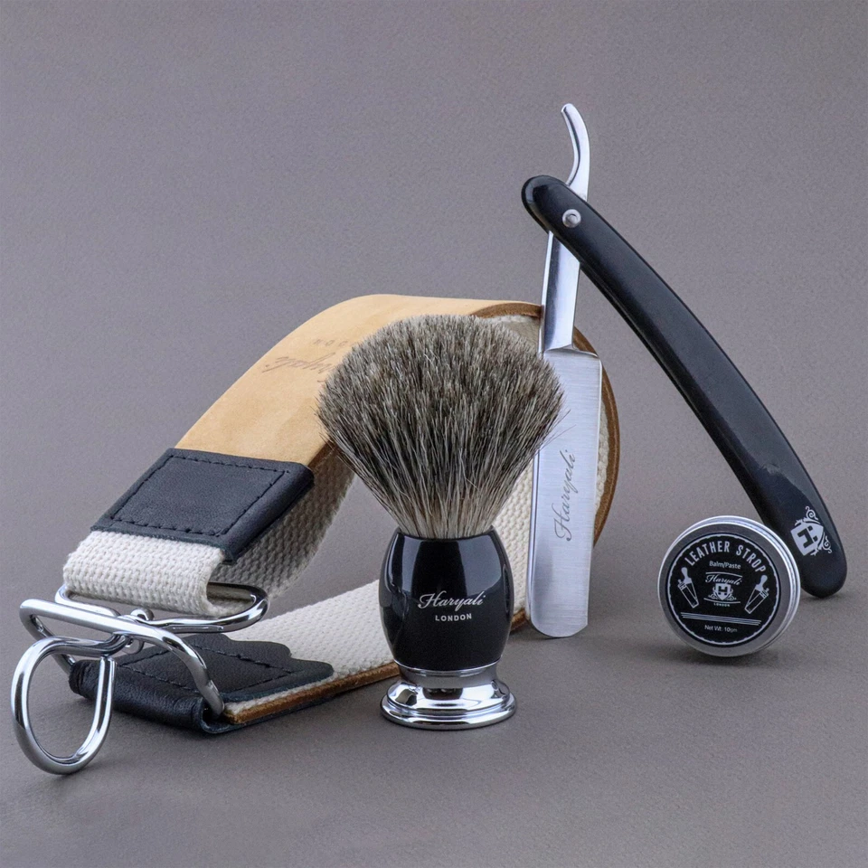 Maquinilla de afeitar recta mejor cepillo de afeitar tejón elegante compuesto de afilado de correa de cuero Foto 2 de 4