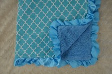 Blue White Quatrefoil Baby Blanket Security Lovey Ruffled Edge Sherpa