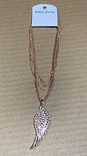 Long Angels Wing Pendant Women  s Sparkling Necklace Rose Gold Color New