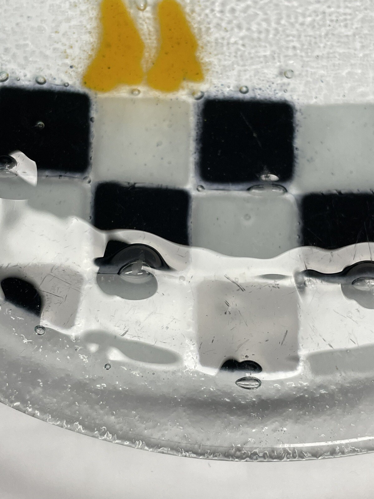 Peggy Karr Signed Fused Art Glass Rooster Checkered  7.75” Plate Mackenzie Style