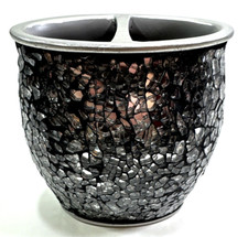 Mosaic Clear Glass Acrylic Toothbrush Holder Shiny Silver Gray Black 2 Side 4.5"