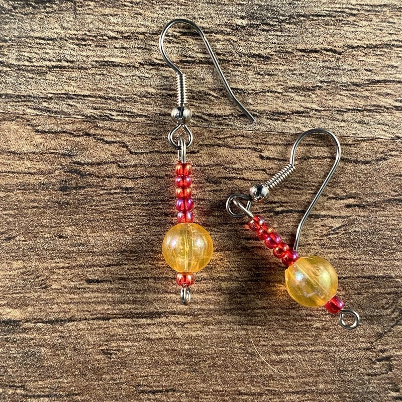 Red Yellow Beaded Earring Set Costume Jewelry 