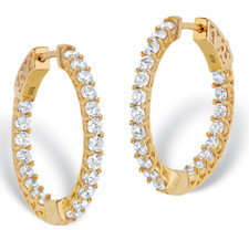 ROUND CZ HUGGIE HOOP INSIDE OUT GP EARRINGS 14K GOLD STERLING SILVER