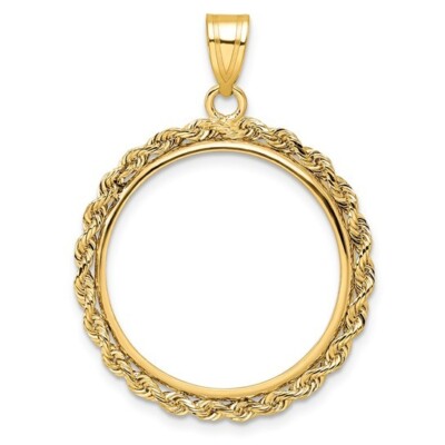 ECHT 14K Gold US $5 Indianer Half Eagle Krappen Set Seil Kette poliert Münze Einfassung