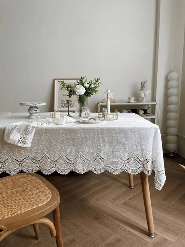 Luxurious Lace Flower Embroidery Cotton Tablecloth for Party Decor Table Cloth - Picture 11 of 24