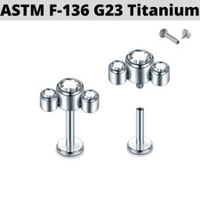 16G IMPLANT GRADE TITANIUM INTERNALLY THREADED 3 GEM CLUSTER TRAGUS LABRET STUD