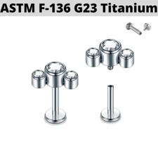 16G IMPLANT GRADE TITANIUM INTERNALLY THREADED 3 GEM CLUSTER TRAGUS LABRET STUD