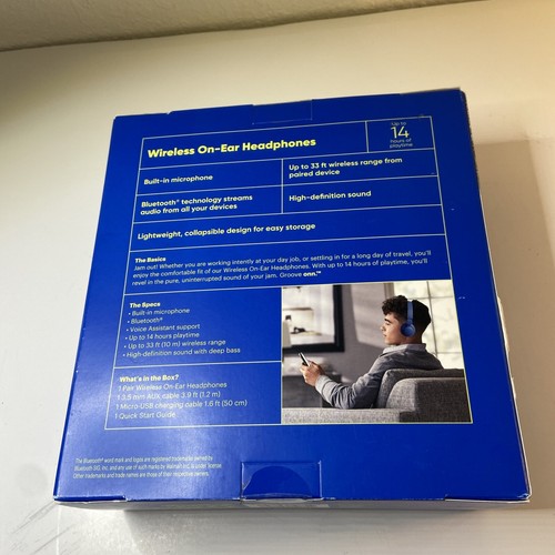 Auriculares inalámbricos Groove Onn azules Bluetooth nuevos en caja micrófono alcance de 33 pies - Imagen 3 de 6