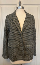 Madewell Oversized Blazer Olive and Blue Houndstooth Small Soft Jacket Lined