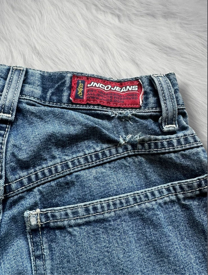 Jeans vintage años 90 Y2k Jnco corona bordada niños talla 8 Foto 3 de 4
