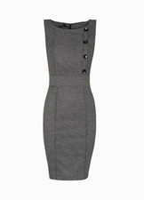 Blanco Houndstooth Sheath Knee Dress M Scoop Neck Pockets Button Black/White