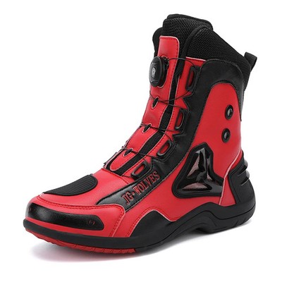 Professional Mens Motorcycle Boots Leather Quick Lacing Riding Shoes Waterproof 